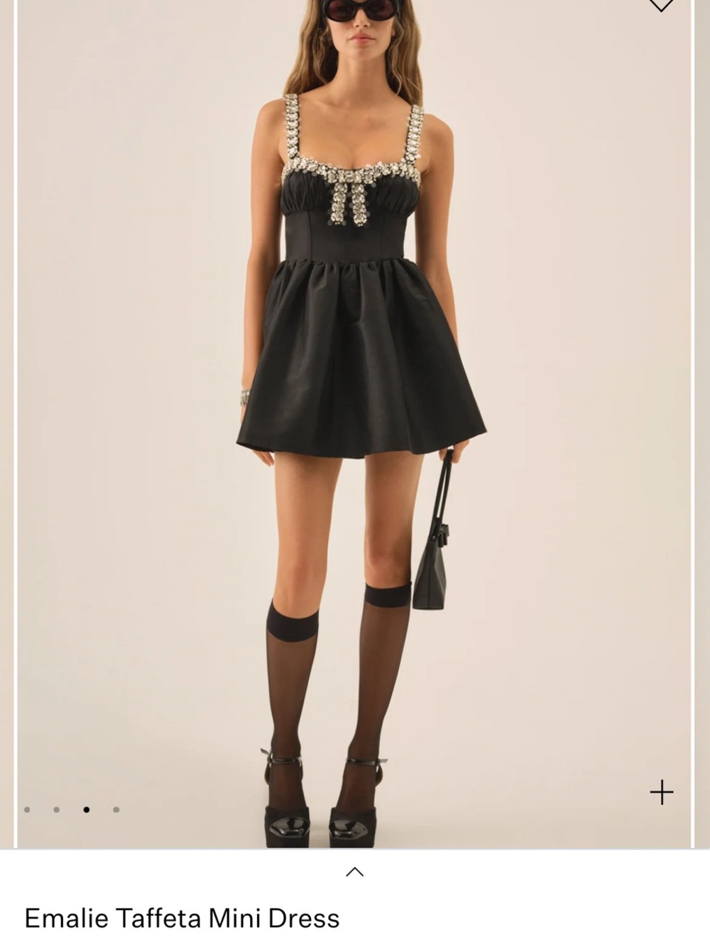 For Love And Lemons Black Taffeta Mini Dress with Crystal Straps